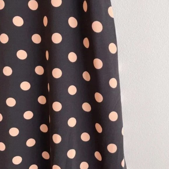 Black Cream Polka Dots Midi A-Line Skirt - Picture 3 of 6